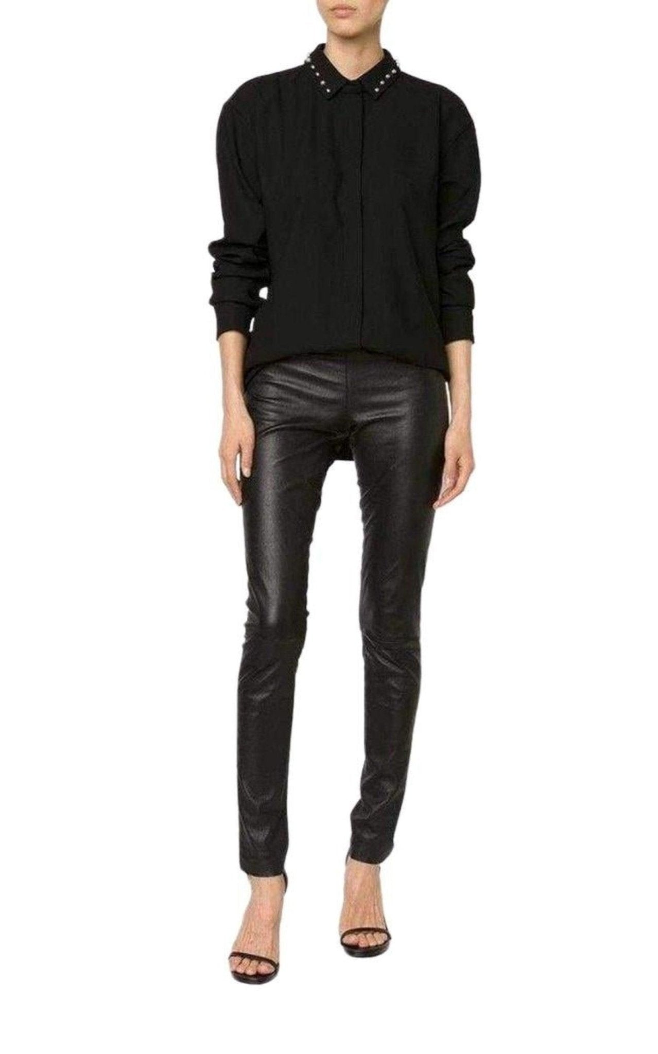 Anthony Vaccarello Black Classical Shirt With Stud Collar - Runway Catalog