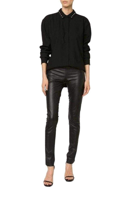 Anthony Vaccarello Black Classical Shirt With Stud Collar - Runway Catalog