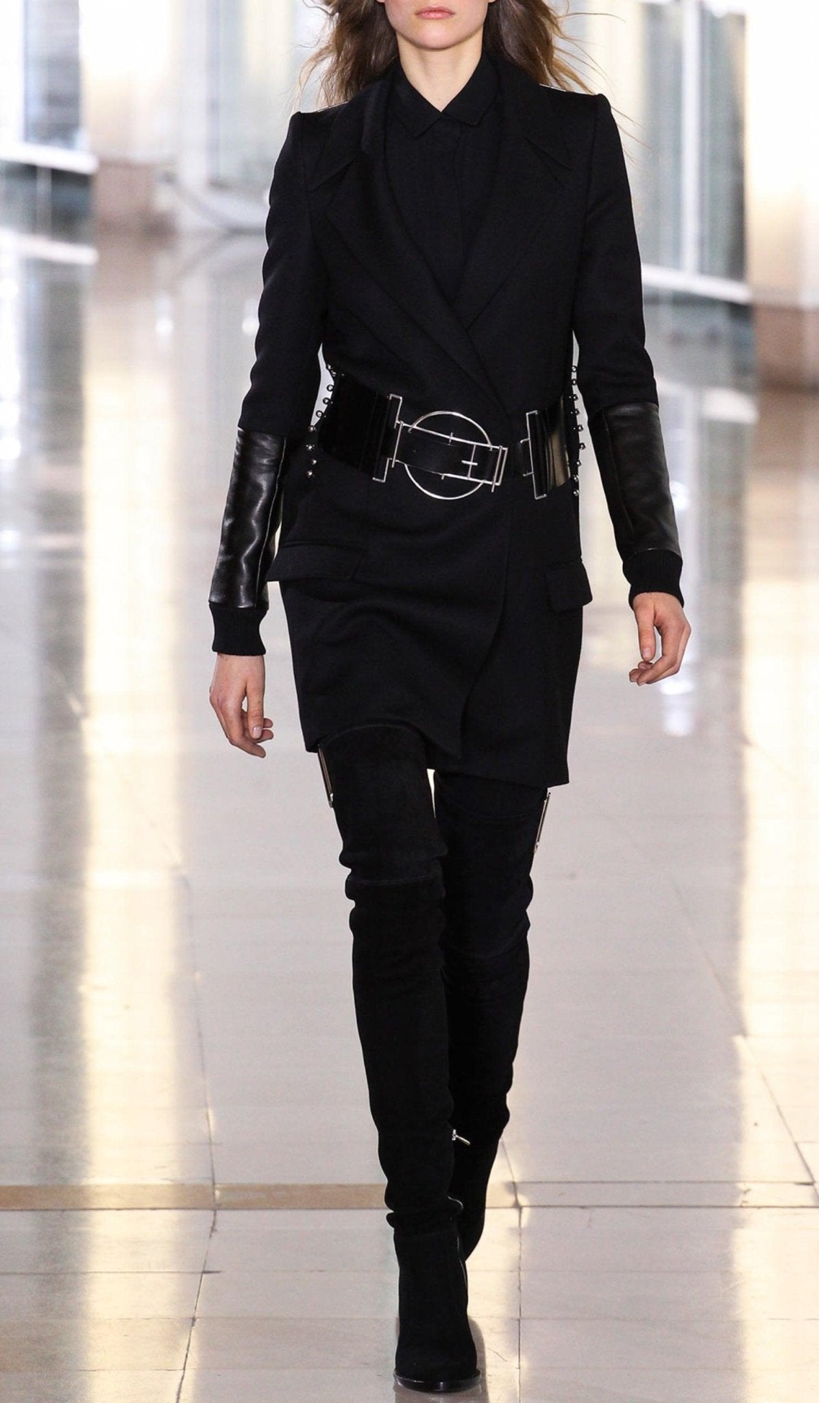 Anthony Vaccarello Black Pinned Contrast Sleeve Blazer - Runway Catalog