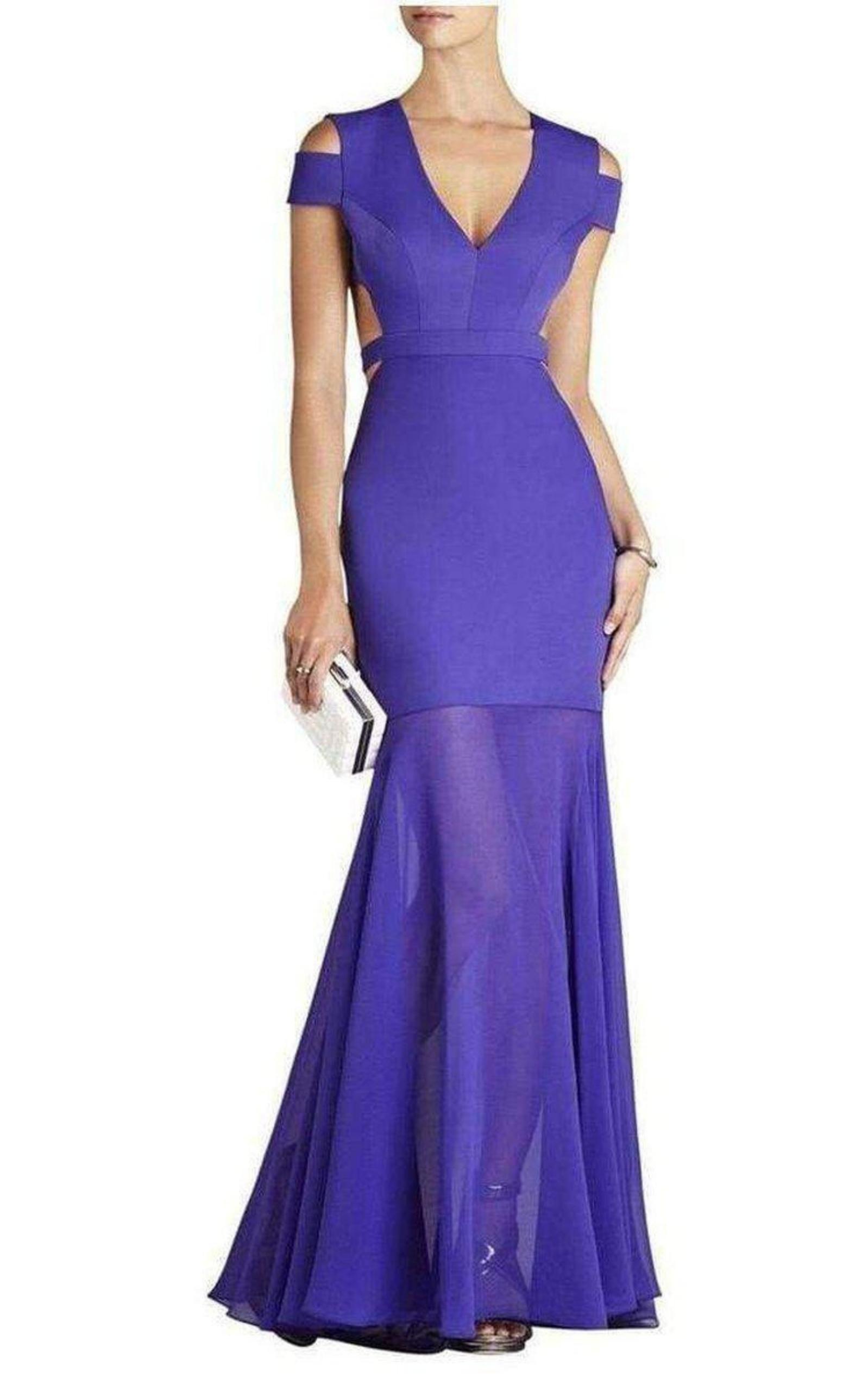  BCBGMAXAZRIAAva Cut Out Persian Blue Full Length Formal Dress - Runway Catalog