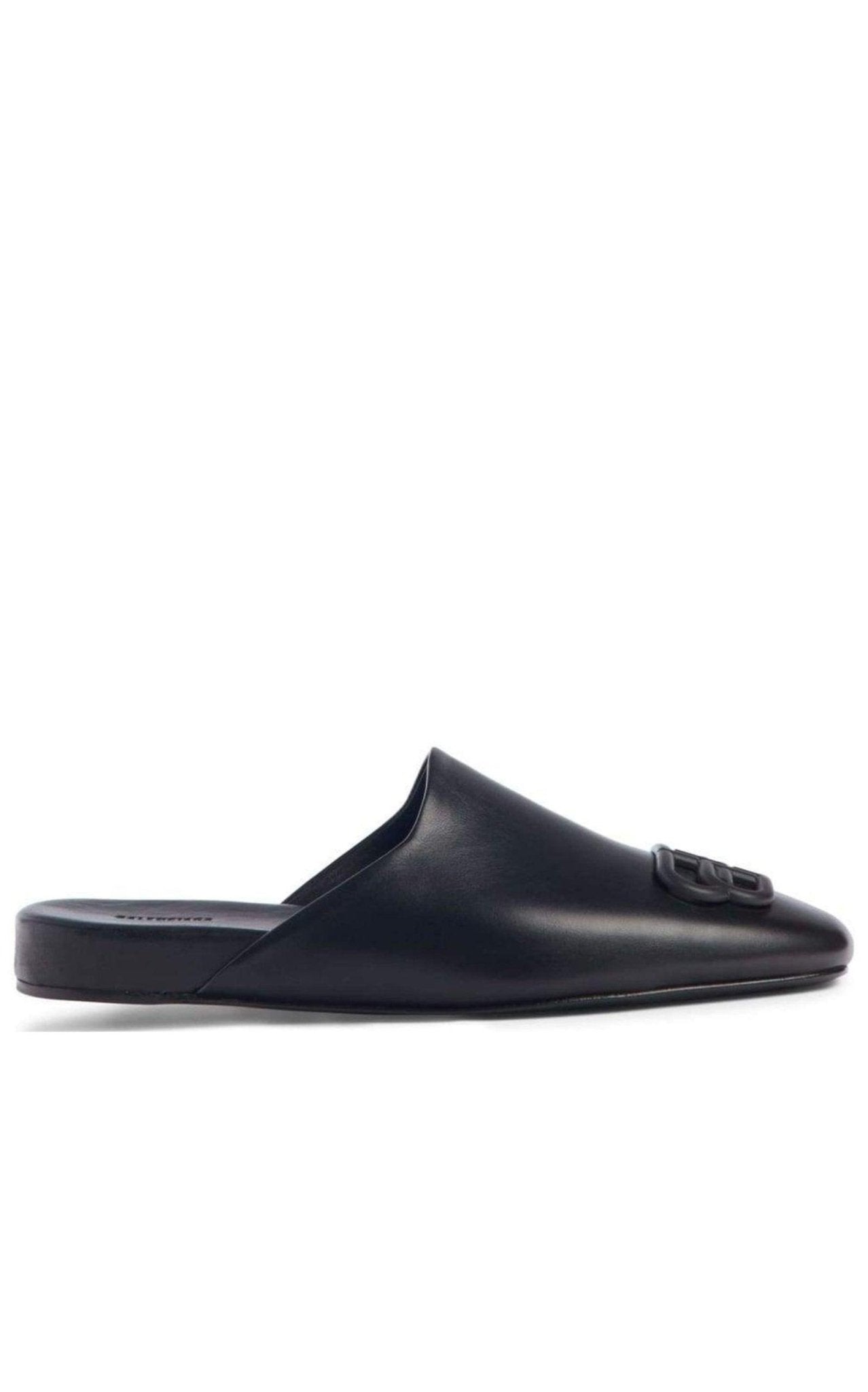 Balenciaga Black BB Logo Leather Slipper Shoes - Runway Catalog