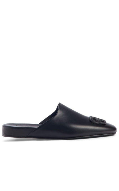 Balenciaga Black BB Logo Leather Slipper Shoes - Runway Catalog
