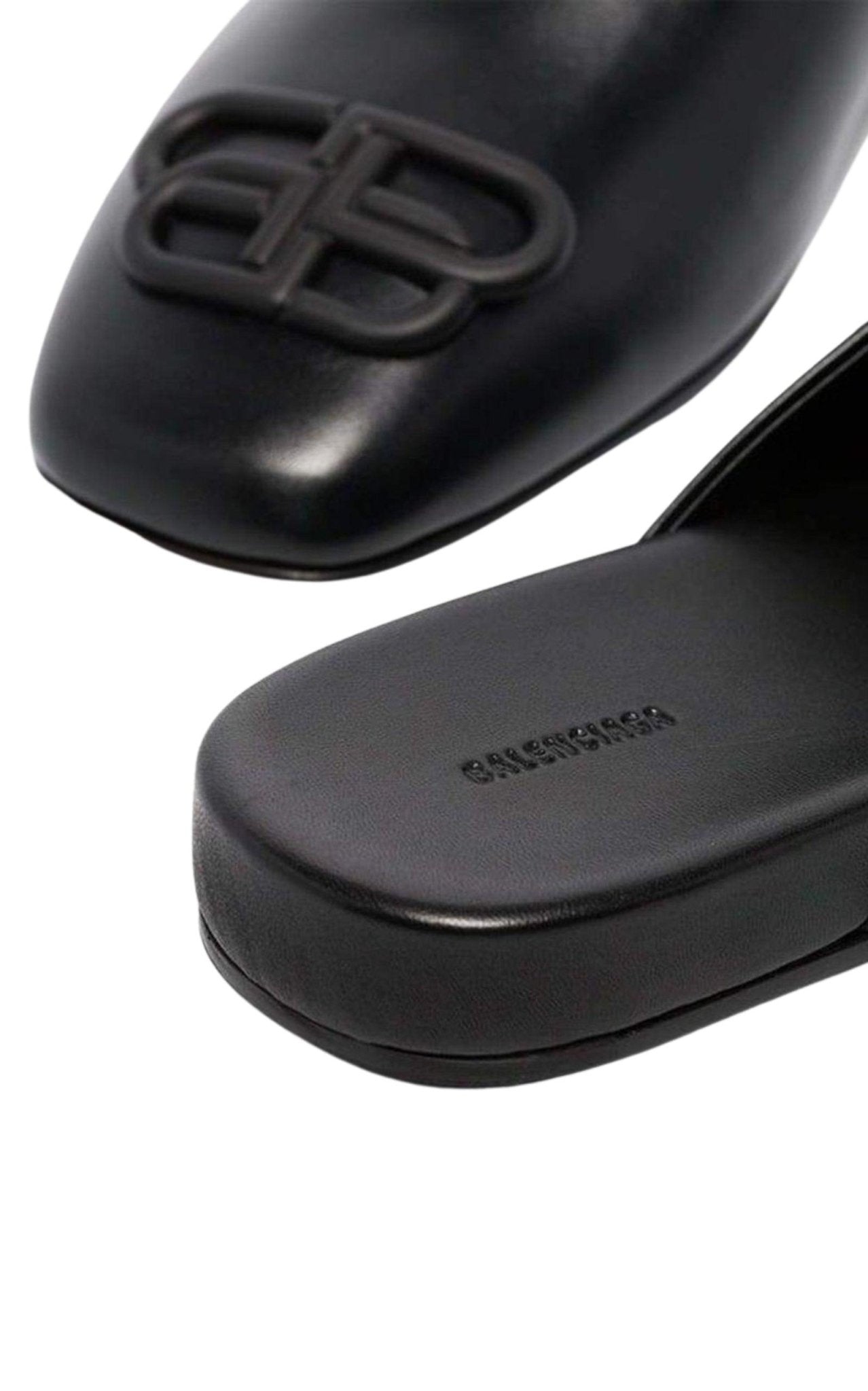 Balenciaga Black BB Logo Leather Slipper Shoes - Runway Catalog