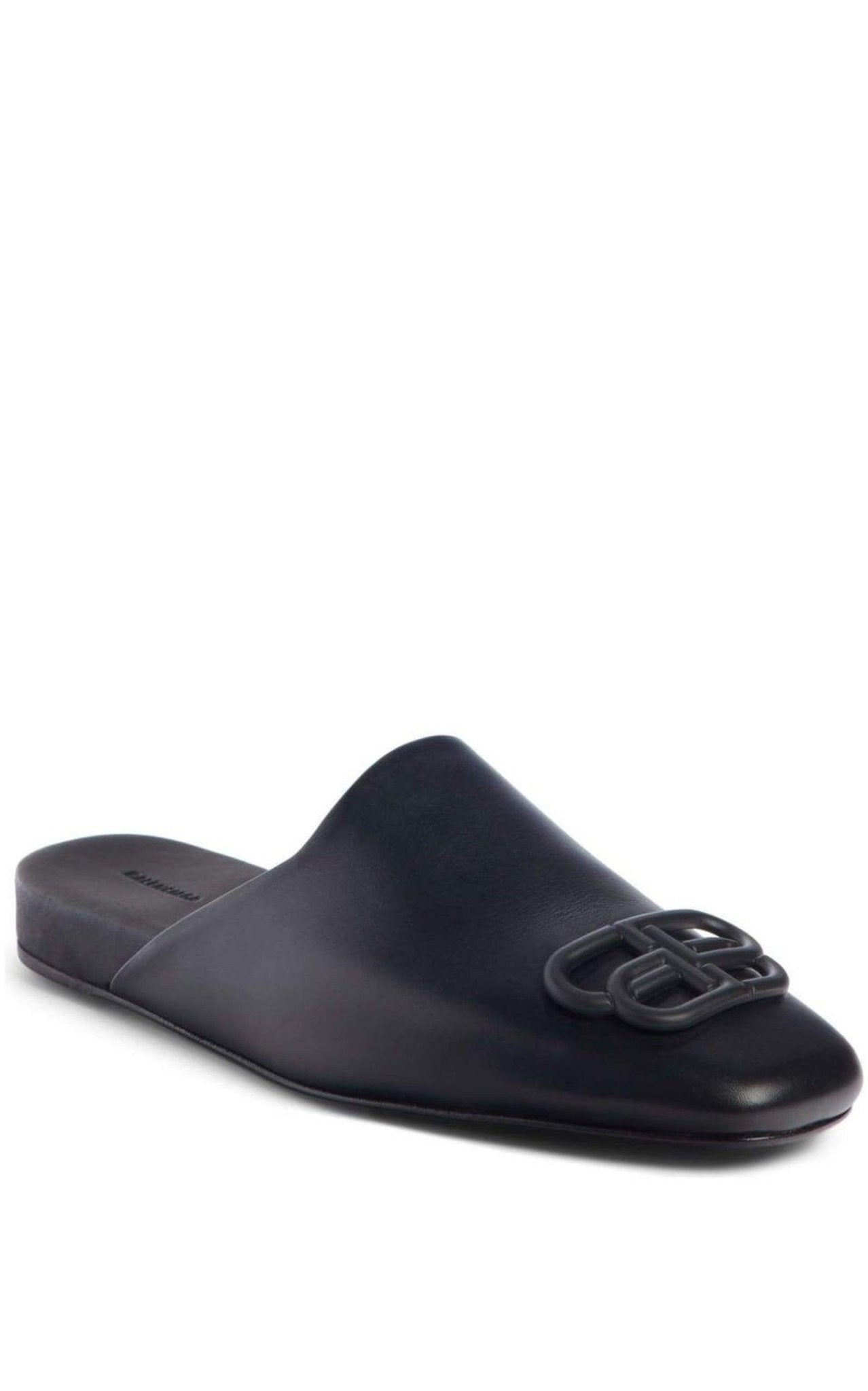 Balenciaga Black BB Logo Leather Slipper Shoes - Runway Catalog