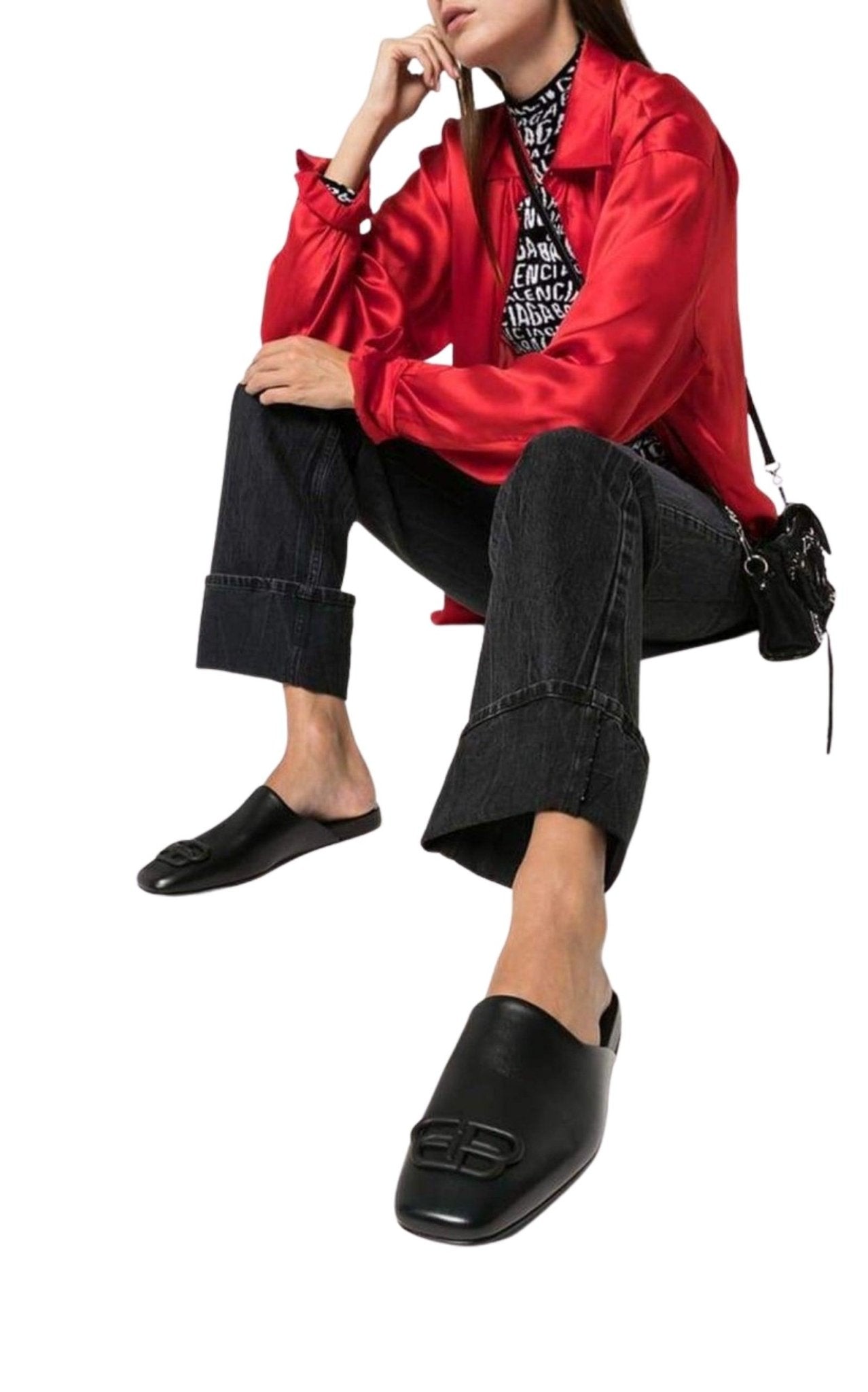 Balenciaga Black BB Logo Leather Slipper Shoes - Runway Catalog