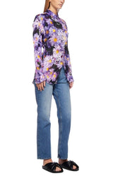 Balenciaga Floral Printed Crinkled Effect Silk Shirt