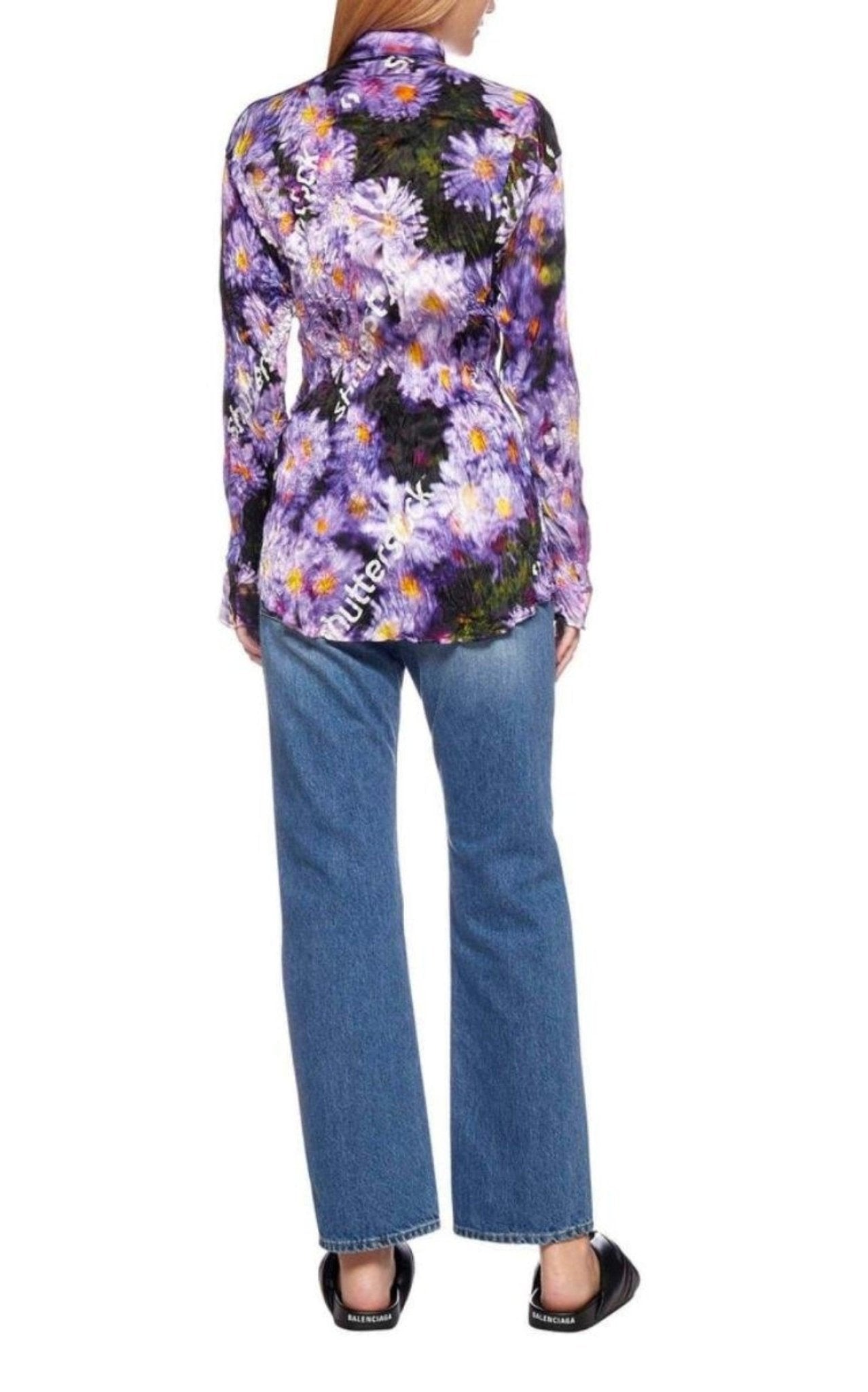 Balenciaga Floral Printed Crinkled Effect Silk Shirt - Runway Catalog