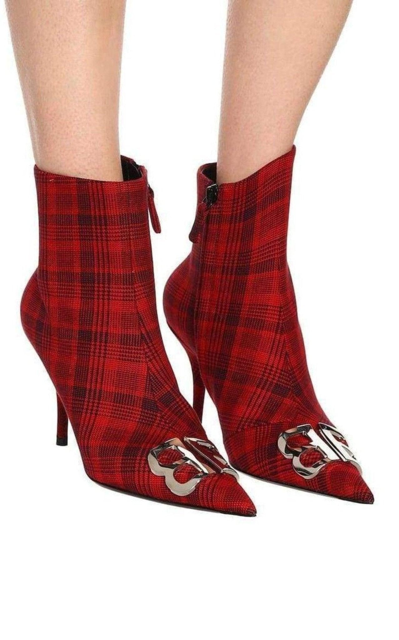Balenciaga Logo Plaid Canvas Ankle Boots - Runway Catalog