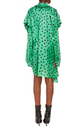 Polka Dot Print Long Sleeve Logo Jacquard Babydoll Dress Balenciaga