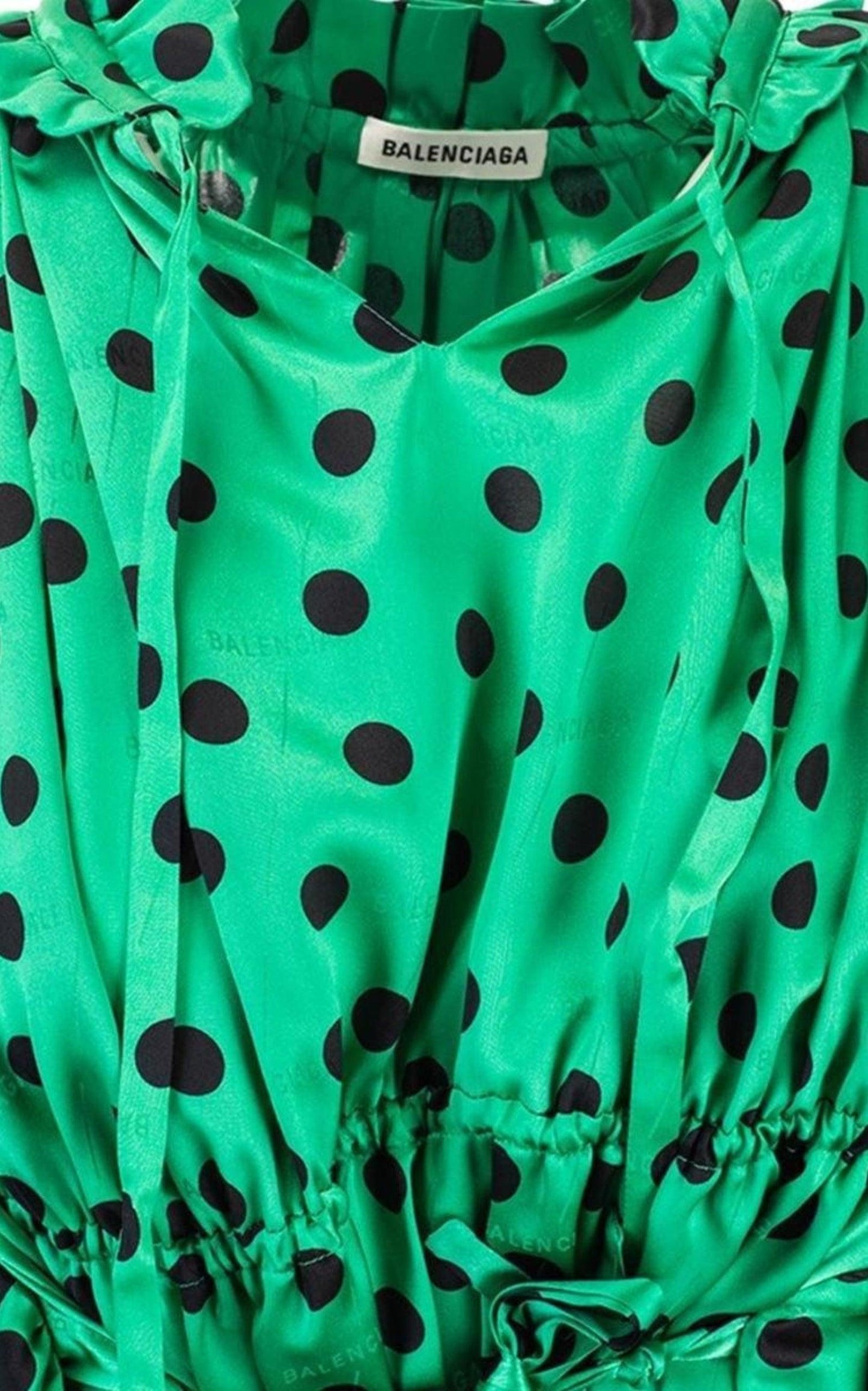 Polka Dot Print Long Sleeve Logo Jacquard Babydoll Dress Balenciaga