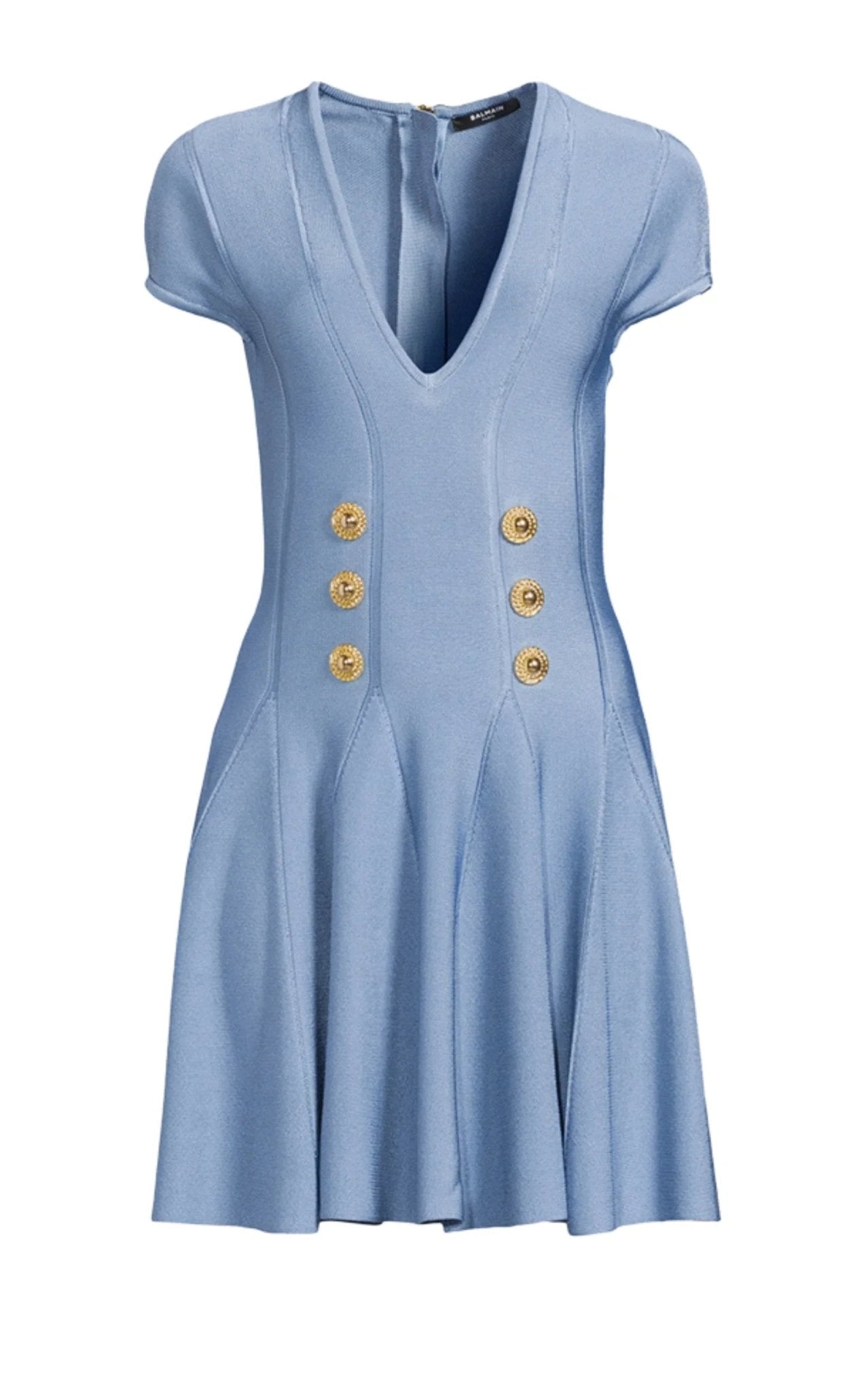 Balmain 6 - Button Fine Knit Mini Skater Dress - Runway Catalog