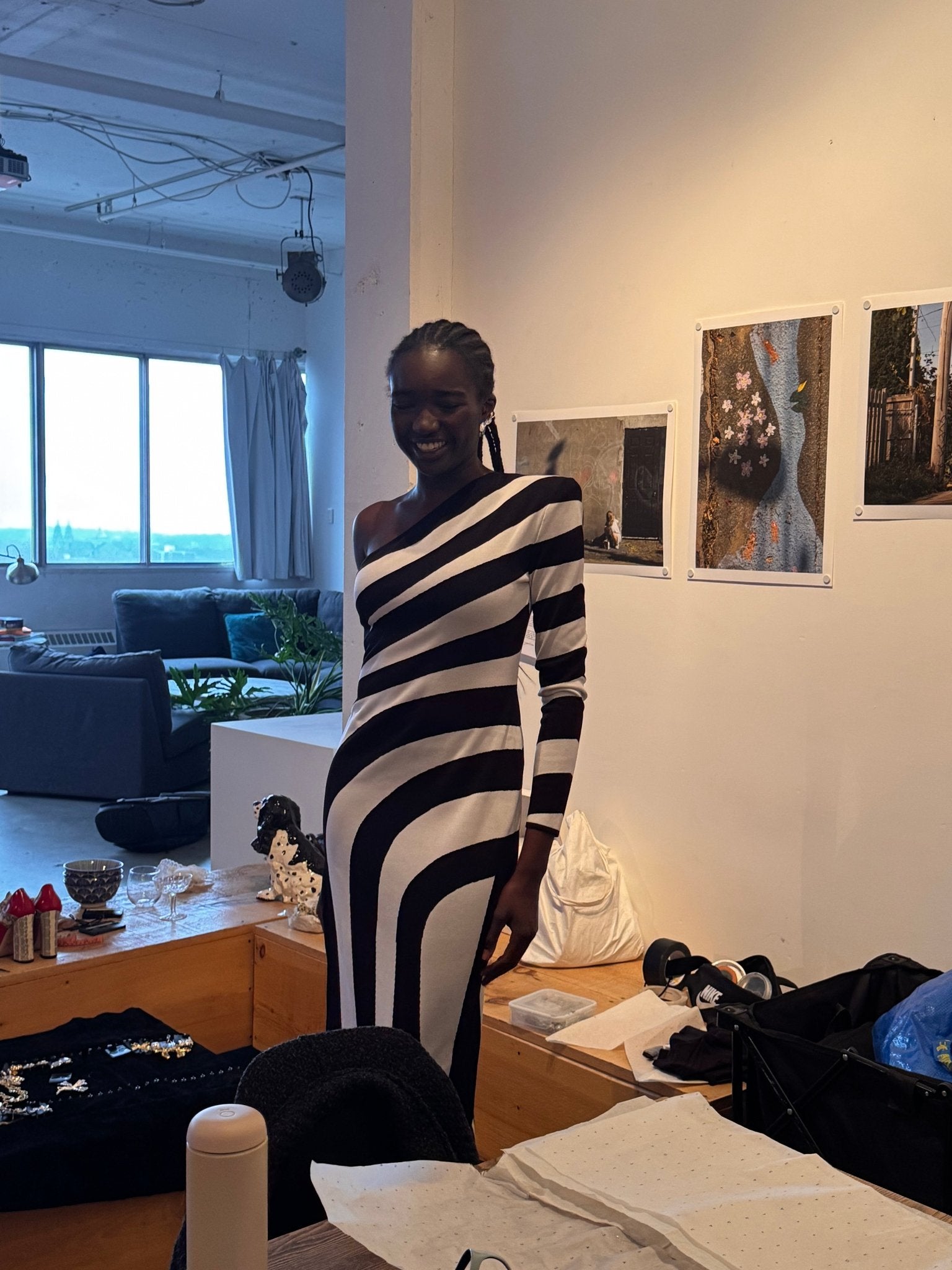 Balmain Asymmetrical Striped Knit Maxi Dress - Runway Catalog