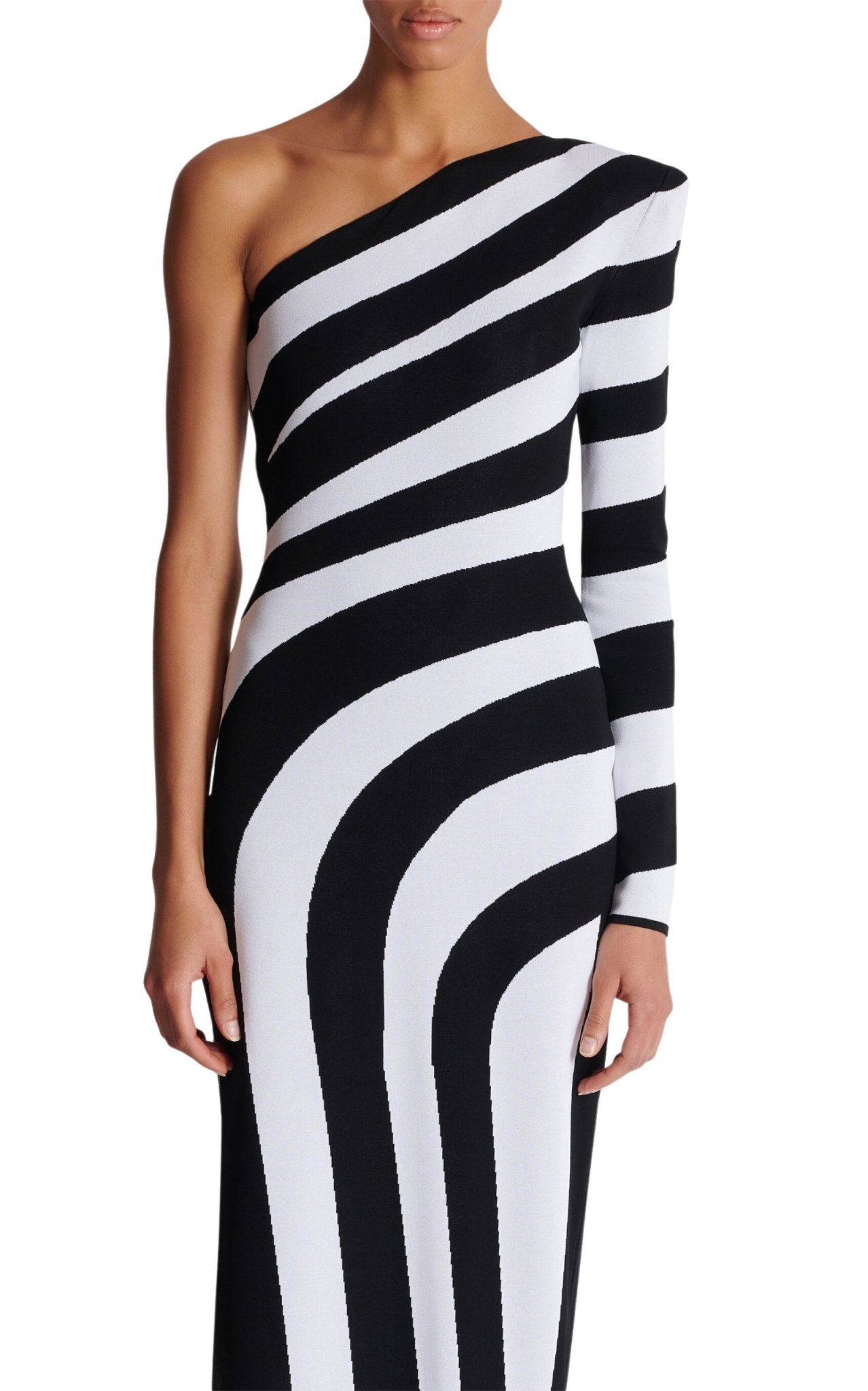 Balmain Asymmetrical Striped Knit Maxi Dress - Runway Catalog