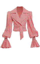 Balloon-Sleeve Gingham Blouse Balmain