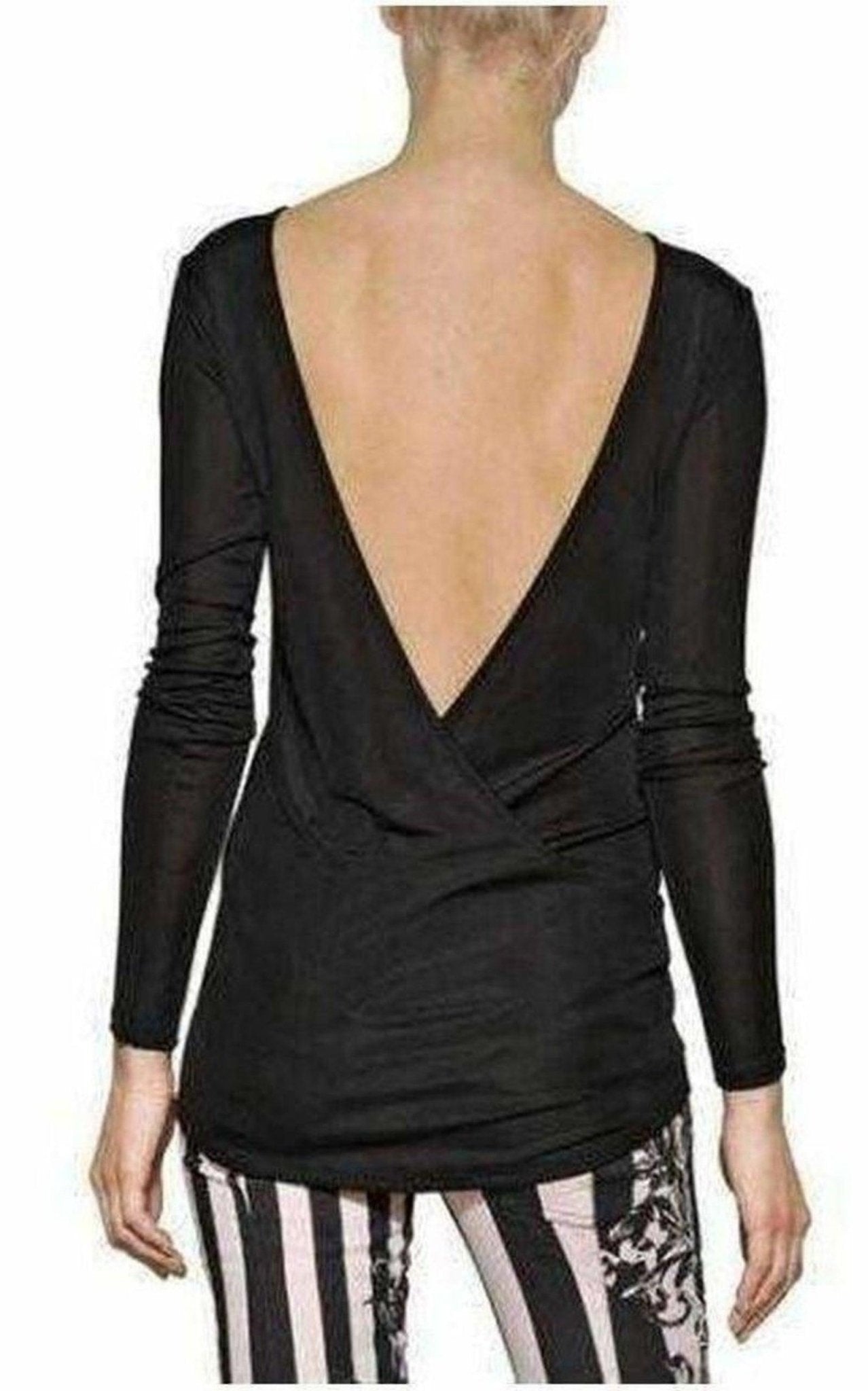 Balmain Balmain Black Long Sleeve Open Back Cotton - Blend Top - Runway Catalog