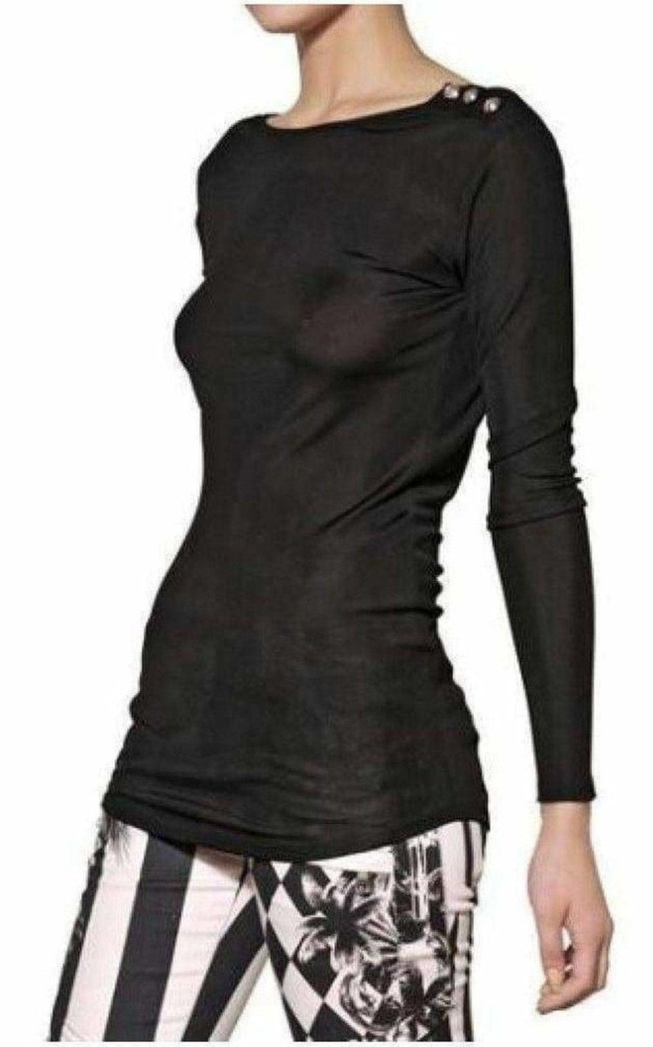 Balmain Balmain Black Long Sleeve Open Back Cotton - Blend Top - Runway Catalog