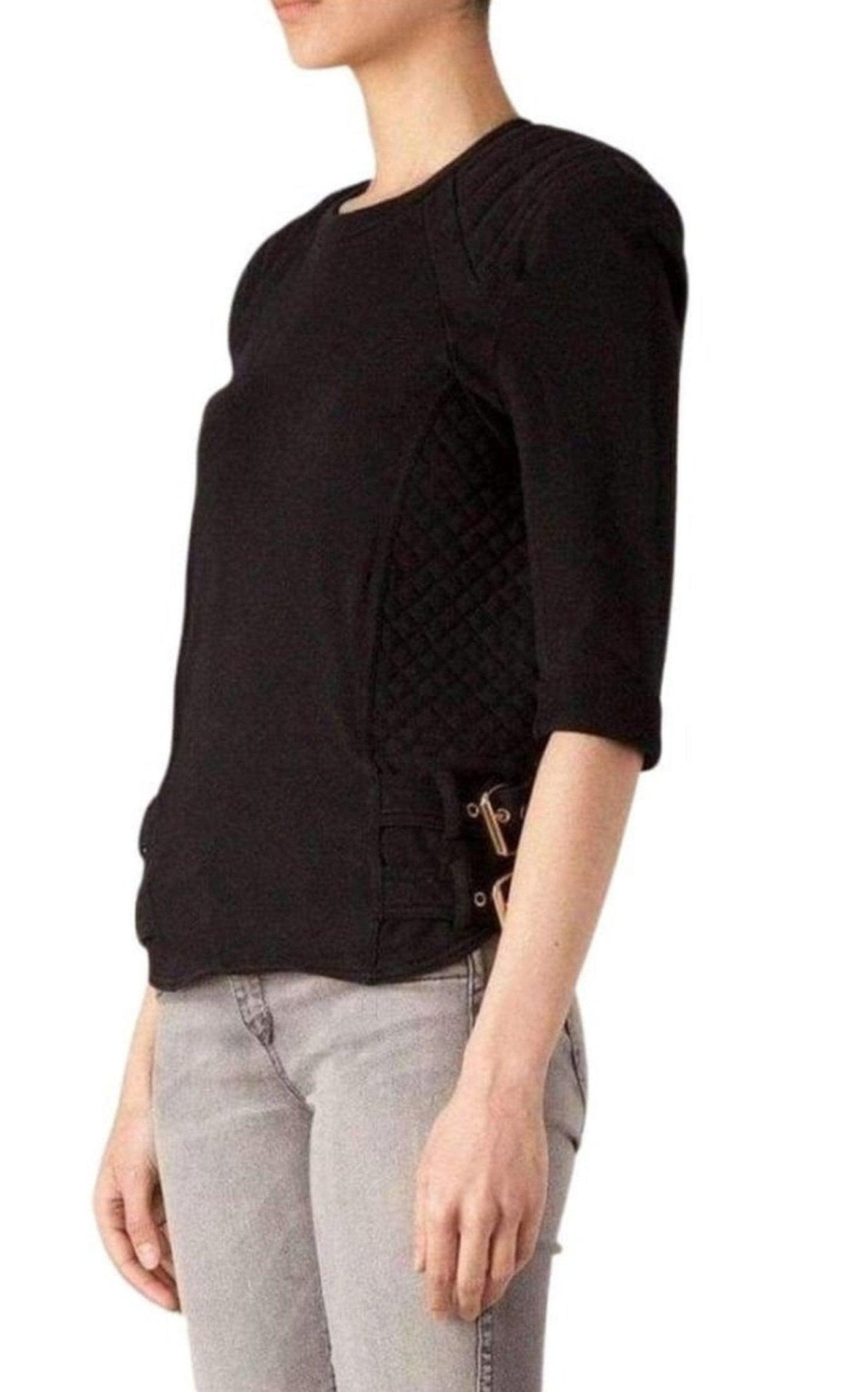 Balmain Balmain Cotton Quilted Panel Sweatshirt with Gold Buckles - Runway Catalog