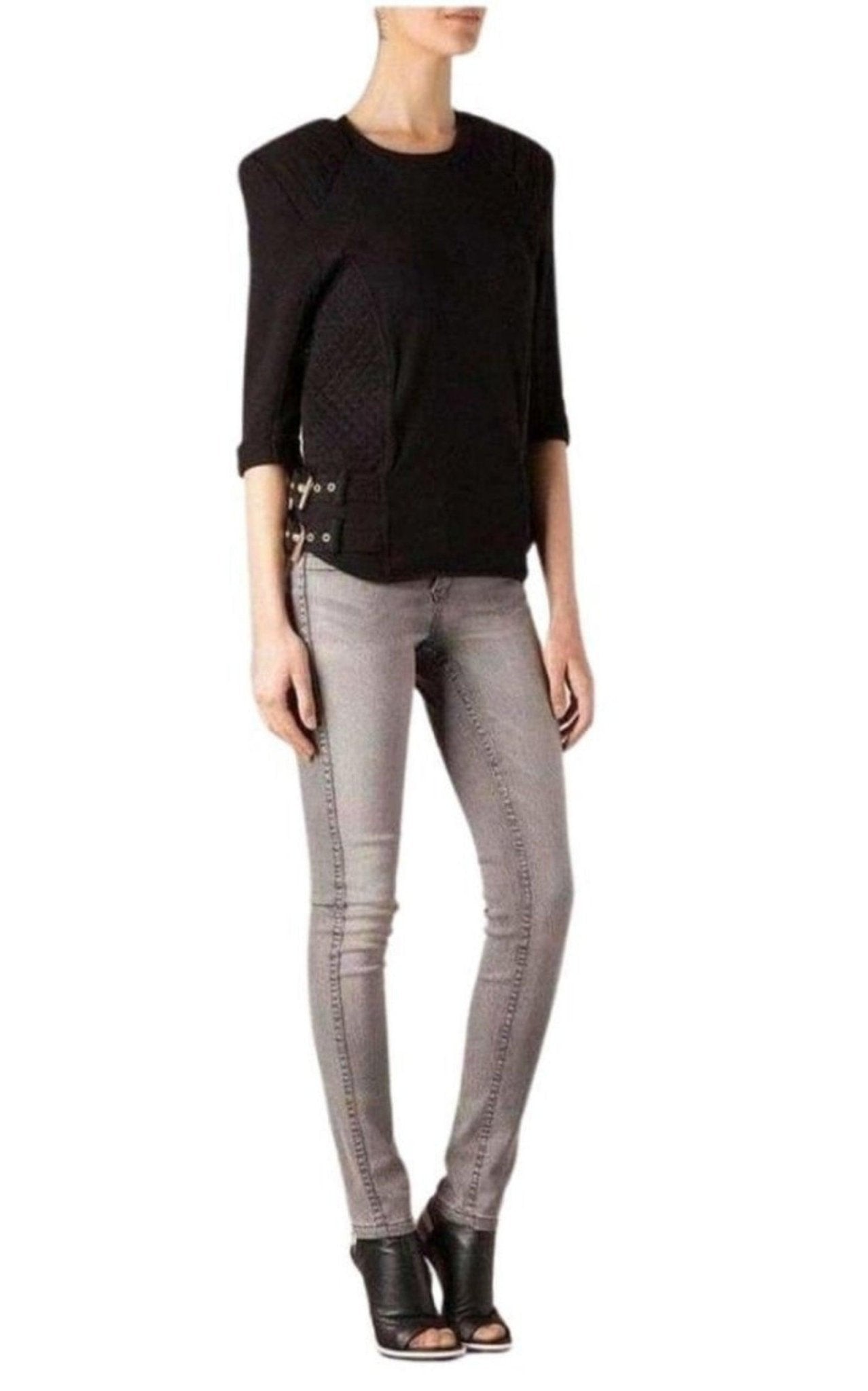 Balmain Balmain Cotton Quilted Panel Sweatshirt with Gold Buckles - Runway Catalog