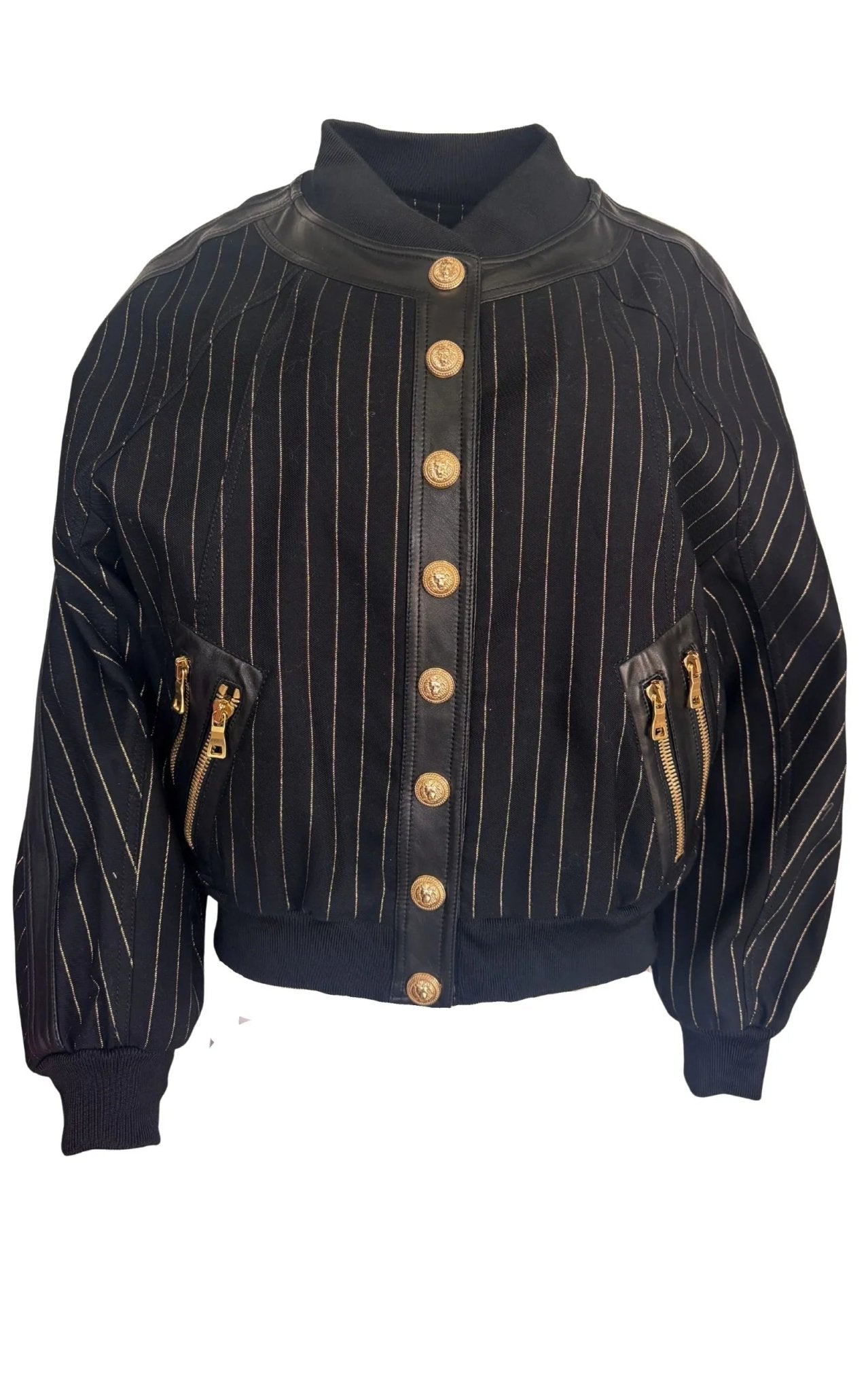 Balmain Balmain Striped Cotton Teddy Jacket in Black and Gold - Runway Catalog