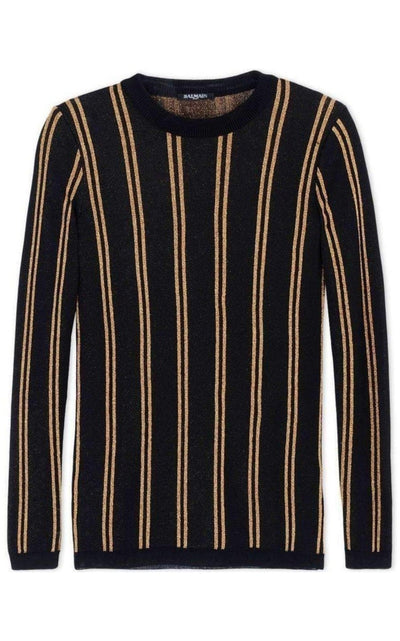 Balmain Black And Gold Striped Sweater - Runway Catalog