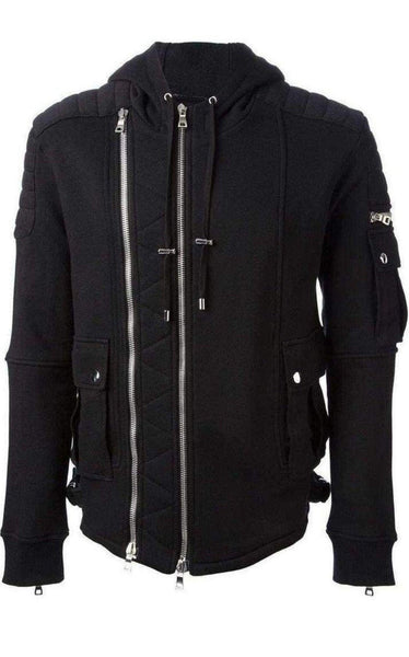 Balmain Black Biker Hoodie Jacket - Runway Catalog