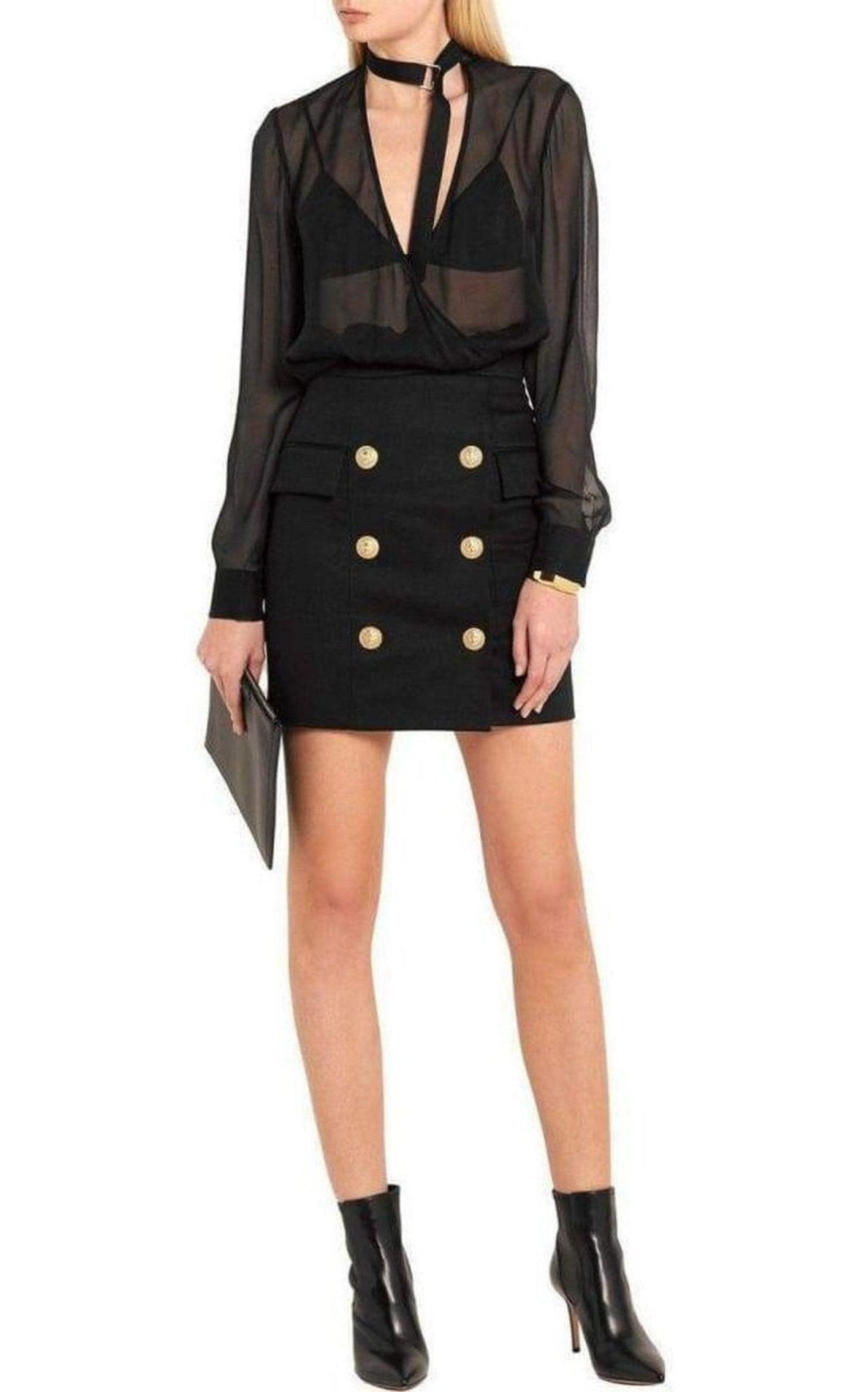 Balmain Black Buttoned Mini Skirt - Runway Catalog