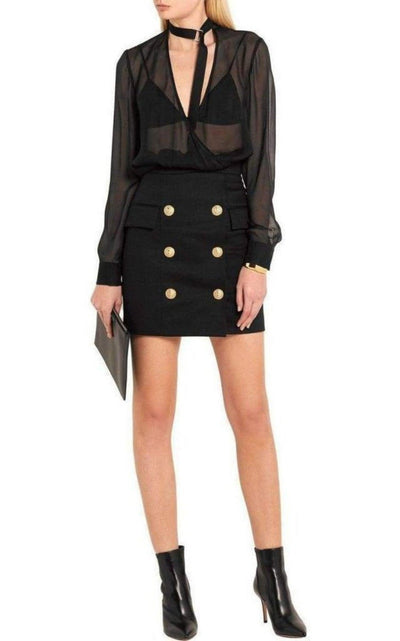 Balmain Black Buttoned Mini Skirt - Runway Catalog