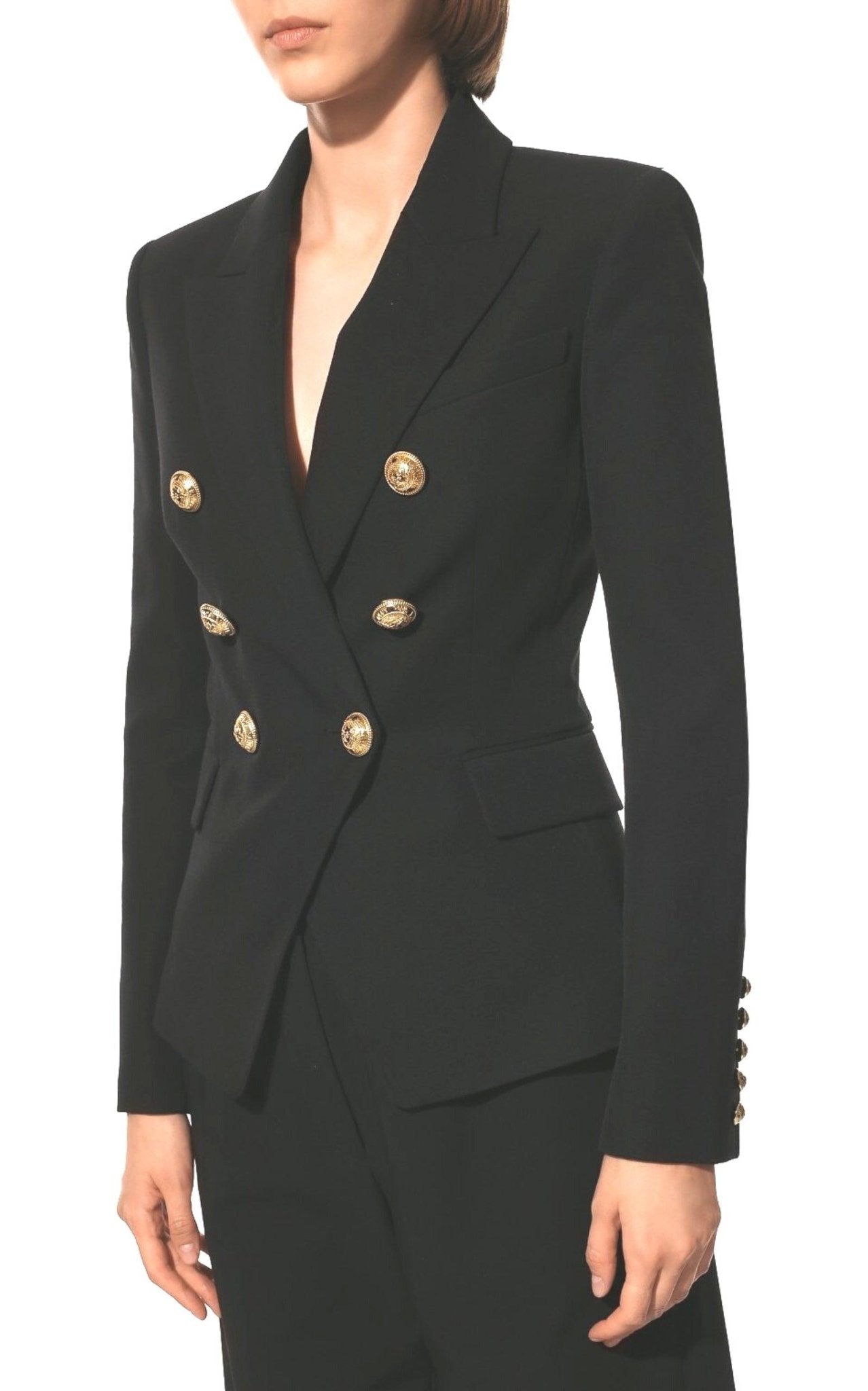 Balmain Black Classic Double - Breasted Wool Blazer - Runway Catalog