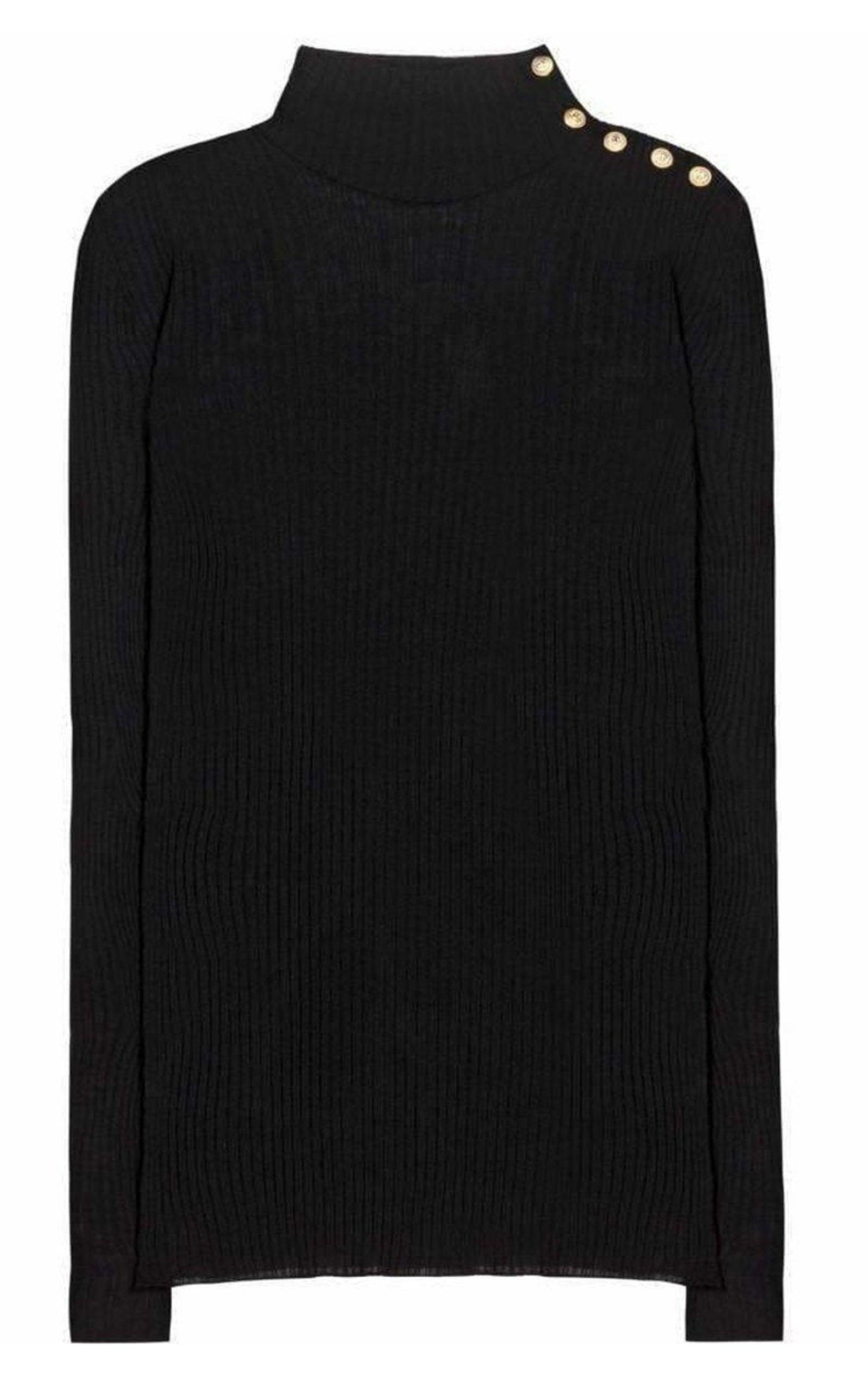 Black Embellished Wool Turtleneck Sweater Balmain