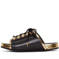 Black Gold Lace up Sliders Men Leather Sandals Balmain