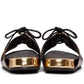 Black Gold Lace up Sliders Men Leather Sandals Balmain