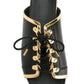 Black Gold Lace up Sliders Men Leather Sandals Balmain