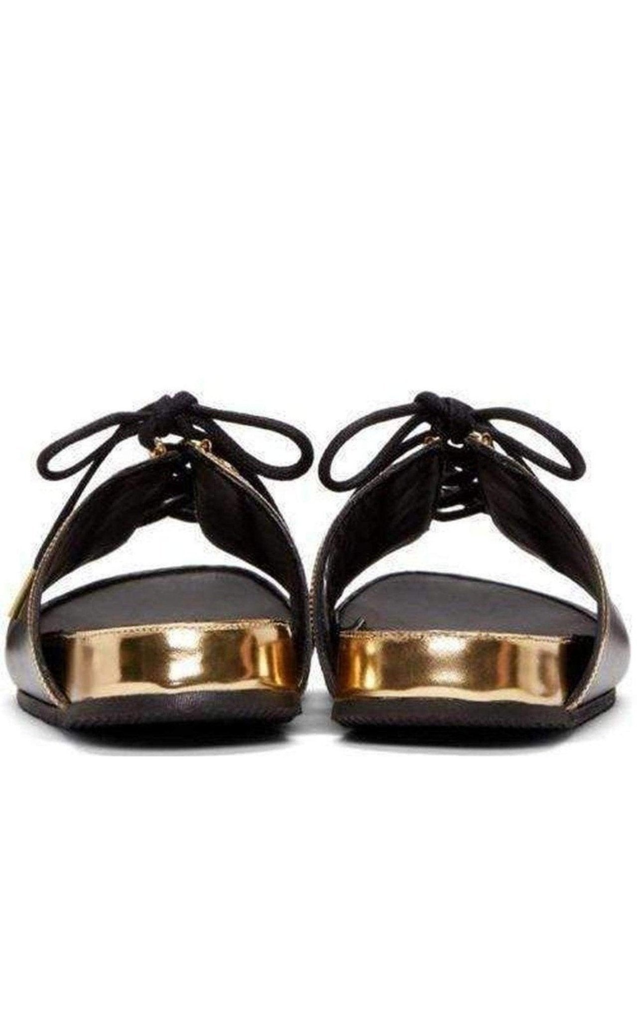 Balmain Black Gold Lace up Sliders Men Leather Sandals - Runway Catalog