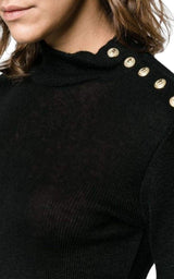 Black Knit Turtleneck Fine Wool Sweater Balmain