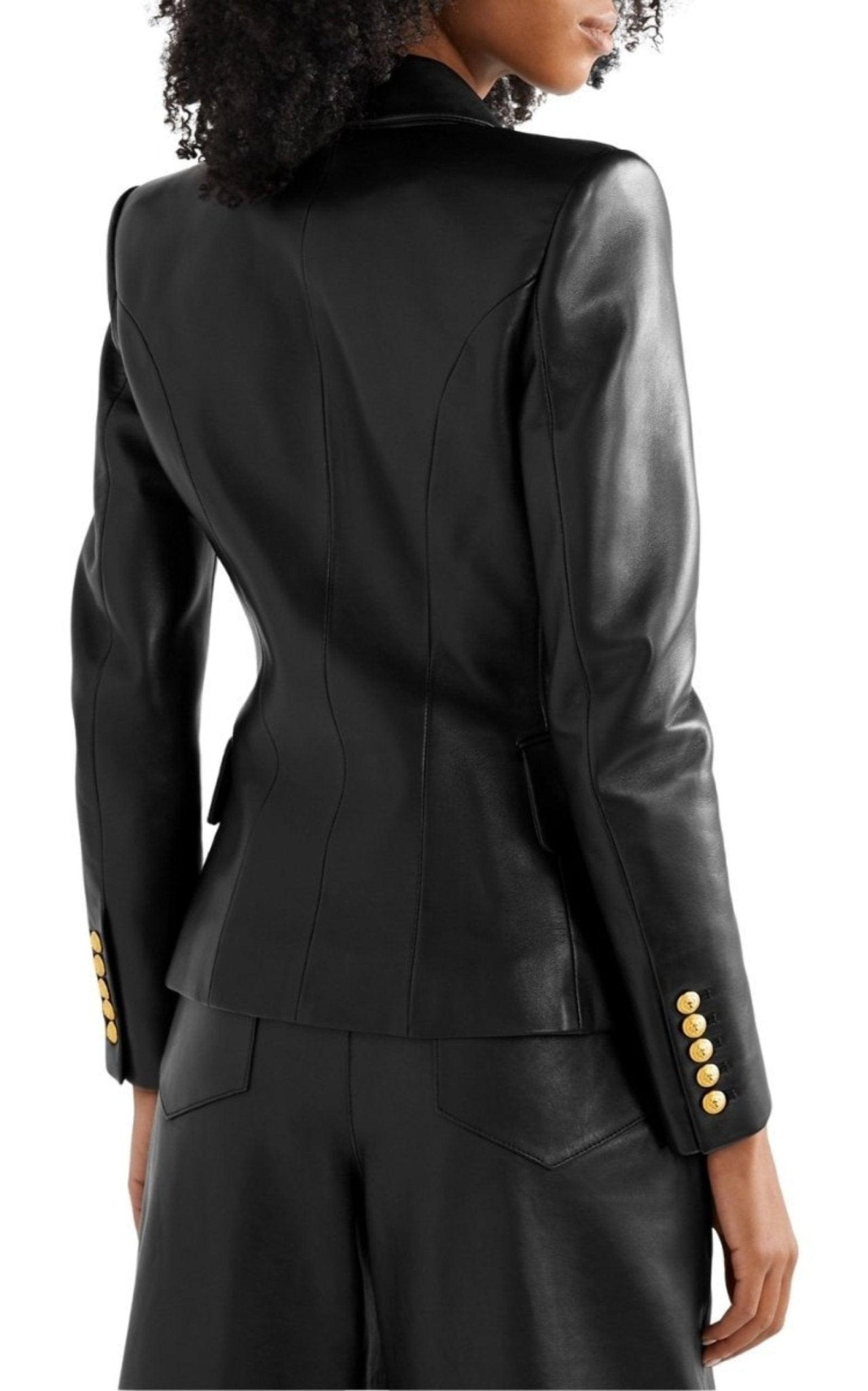 Balmain Black Leather Double - Breasted Blazer - Runway Catalog
