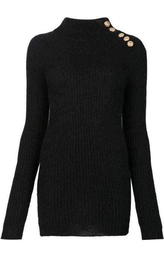 Black Mohair Wool Ribbed Turtleneck Sweater Balmain