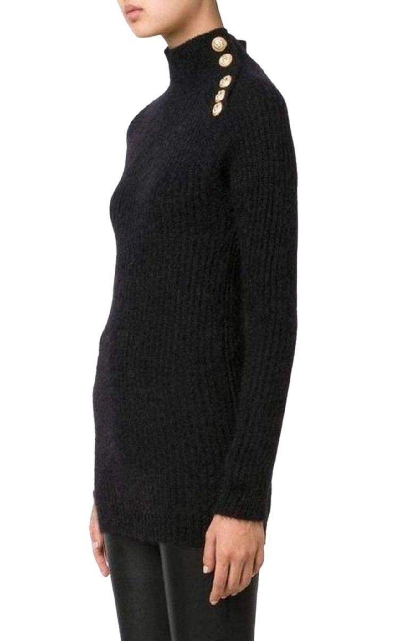 Balmain Black Mohair Wool Ribbed Turtleneck Sweater - Runway Catalog