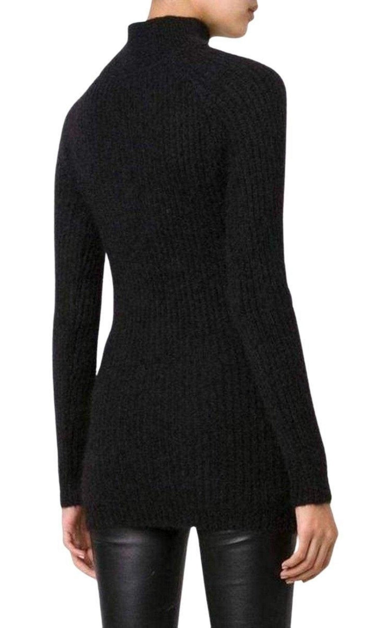 Balmain Black Mohair Wool Ribbed Turtleneck Sweater - Runway Catalog