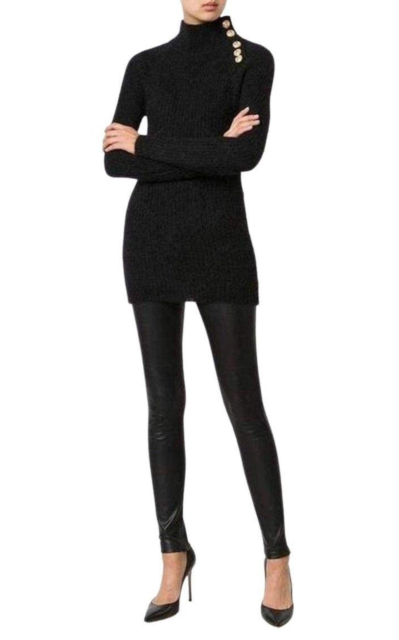 Balmain Black Mohair Wool Ribbed Turtleneck Sweater - Runway Catalog