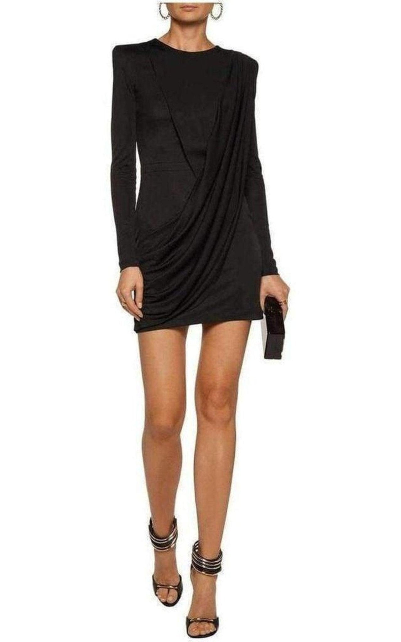 Balmain Black Voile Draped Mini Dress - Runway Catalog