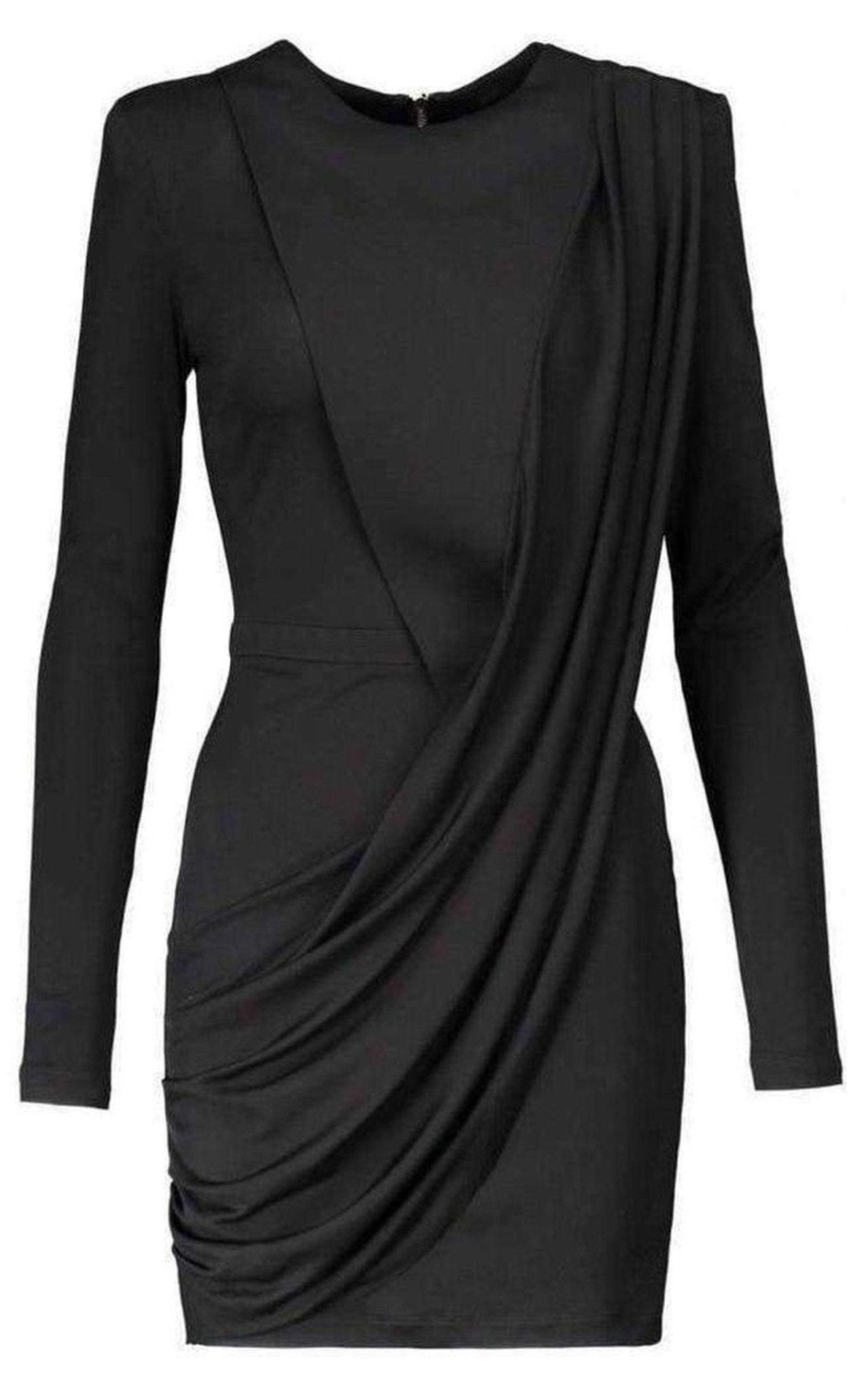 Balmain Black Voile Draped Mini Dress - Runway Catalog
