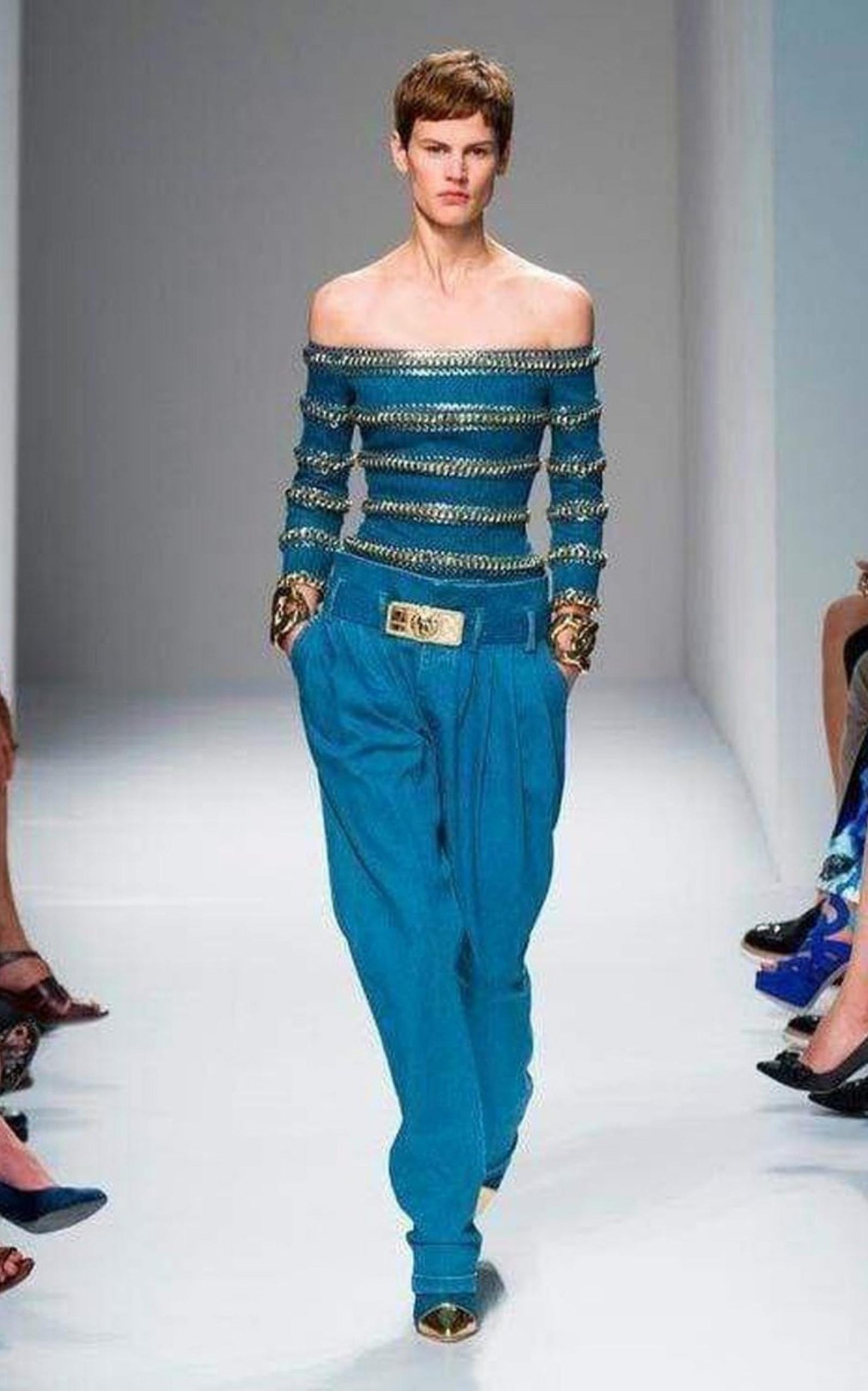 Blue Denim High Waist Pants Balmain