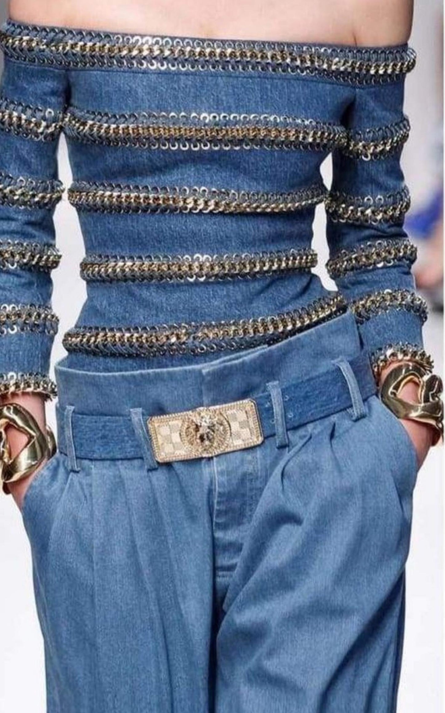 Blue Denim High Waist Pants Balmain