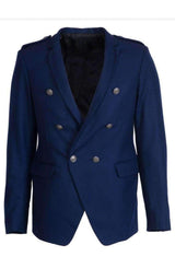 Blue Wool Blazer with Epaulettes Balmain