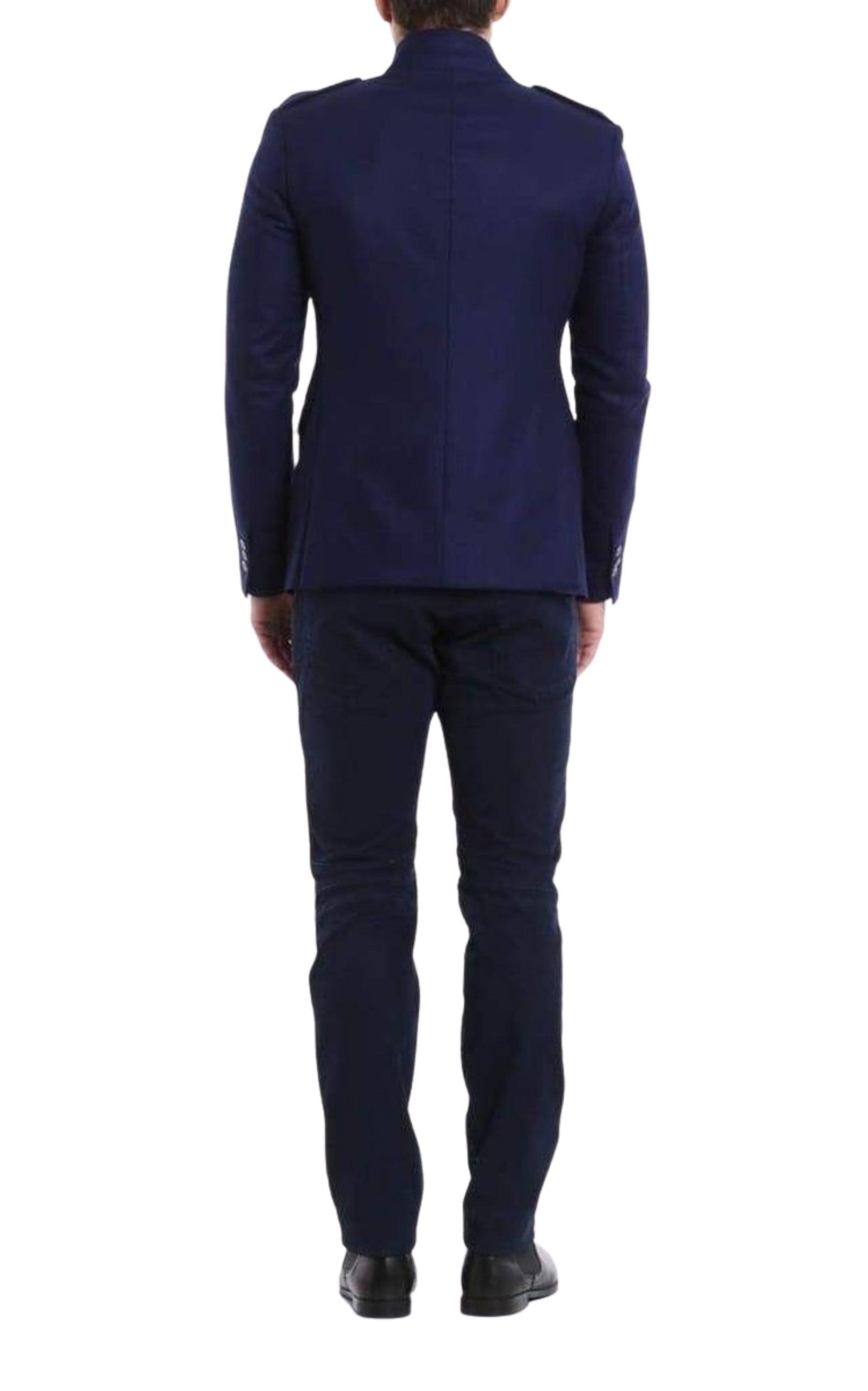 Blue Wool Blazer with Epaulettes Balmain