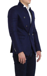 Blue Wool Blazer with Epaulettes Balmain