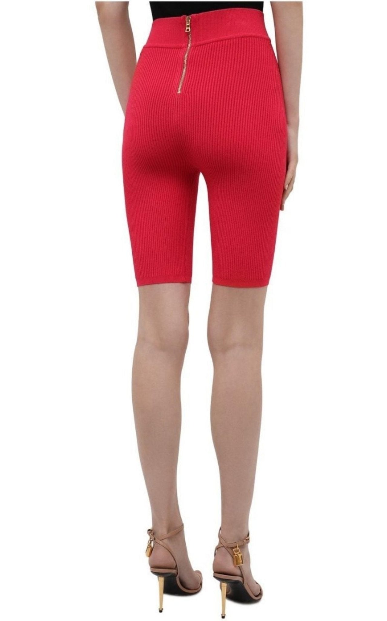 Balmain Button - embellished Ribbed Cycling Shorts - Runway Catalog