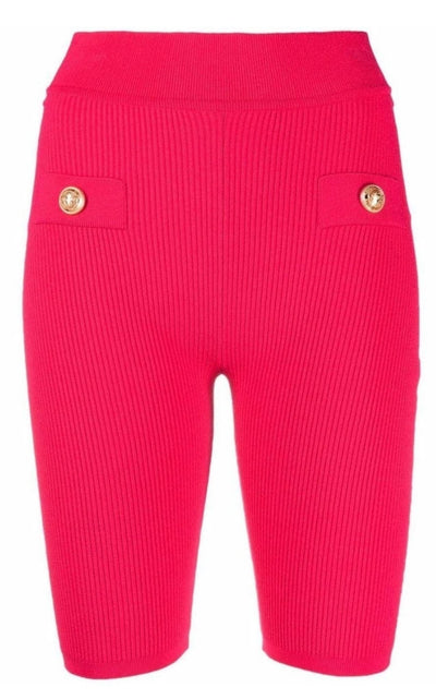 Balmain Button - embellished Ribbed Cycling Shorts - Runway Catalog