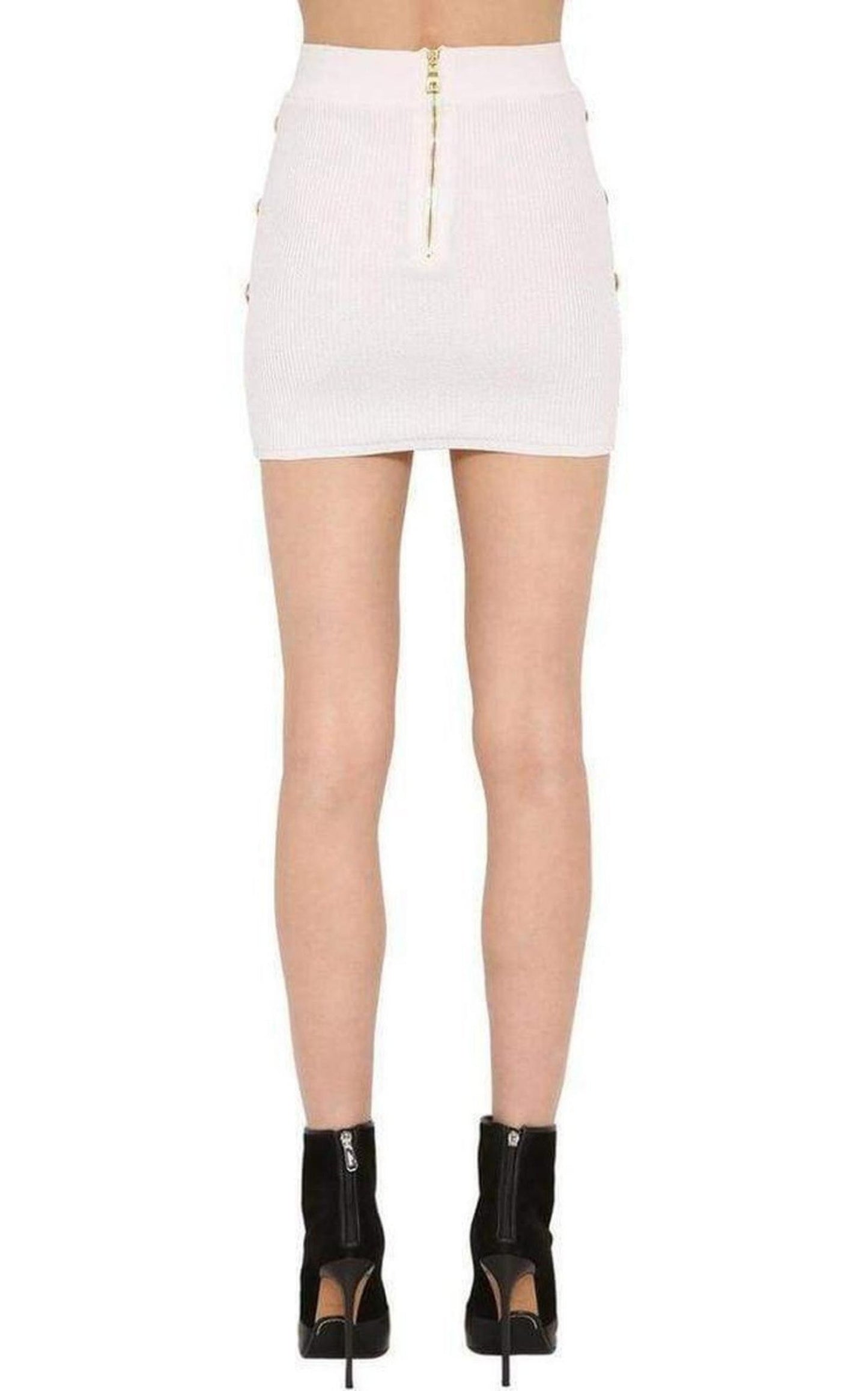 Button-Embellished Ribbed Stretch-knit Mini Skirt Balmain