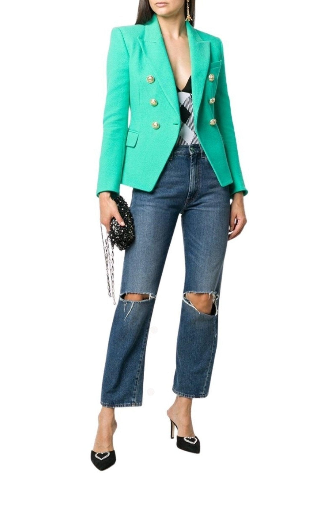 Balmain Check Halterneck Body - Runway Catalog